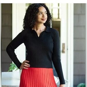 Lesley Evers Taylor Black Ribbed Knit Sweater Size Medium